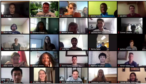 A tiled view of student faces during a video conference.