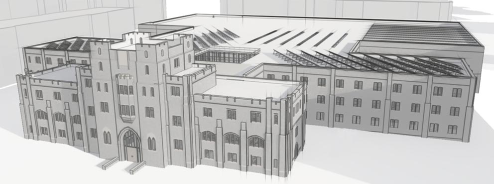 architectural rendering of a large building