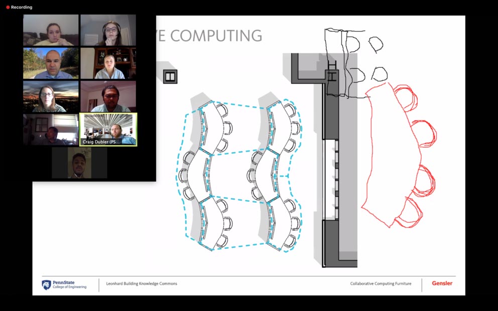 screen shot of group discussing room design on zoom