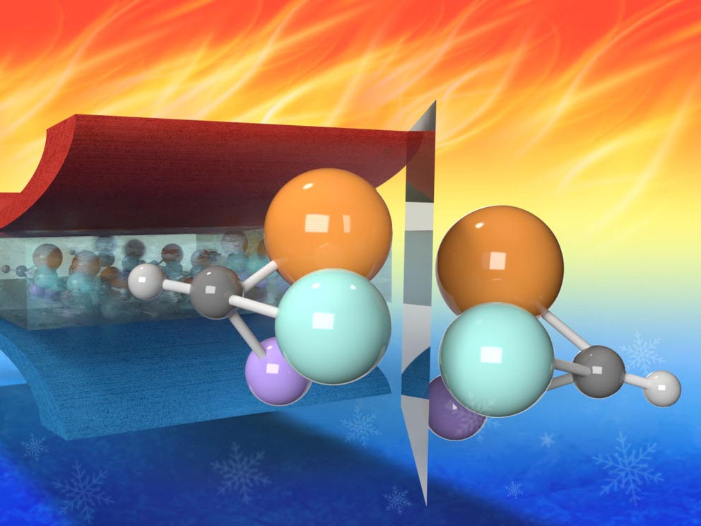 illustration of molecular model with polymer orange and blue balls