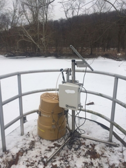 A water monitoring station at a study site on the Susquehanna River consisting of automated dissolved oxygen, temperature, pH and water-level sensors.  IMAGE: Faith Kibuye/Penn State