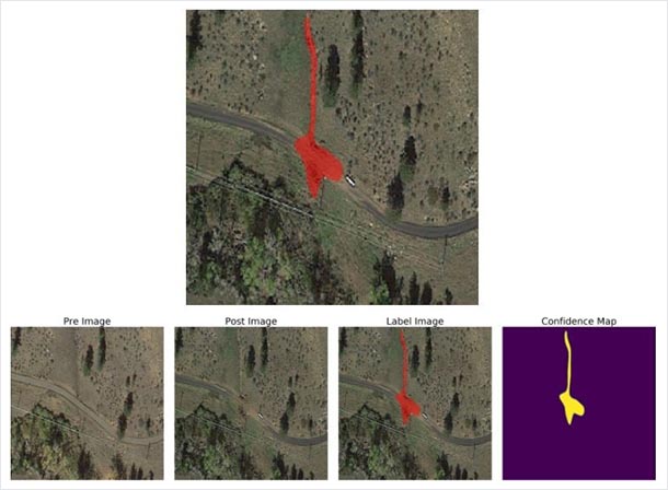 satellite imagery of a landslide identified by the artificial intelligence