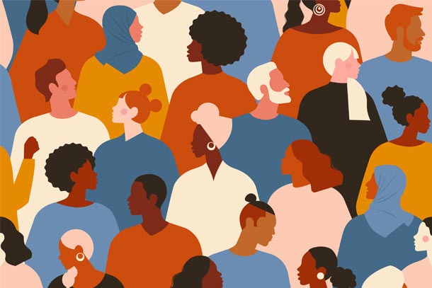 illustration of a crowd of people of different genders and ethnicities