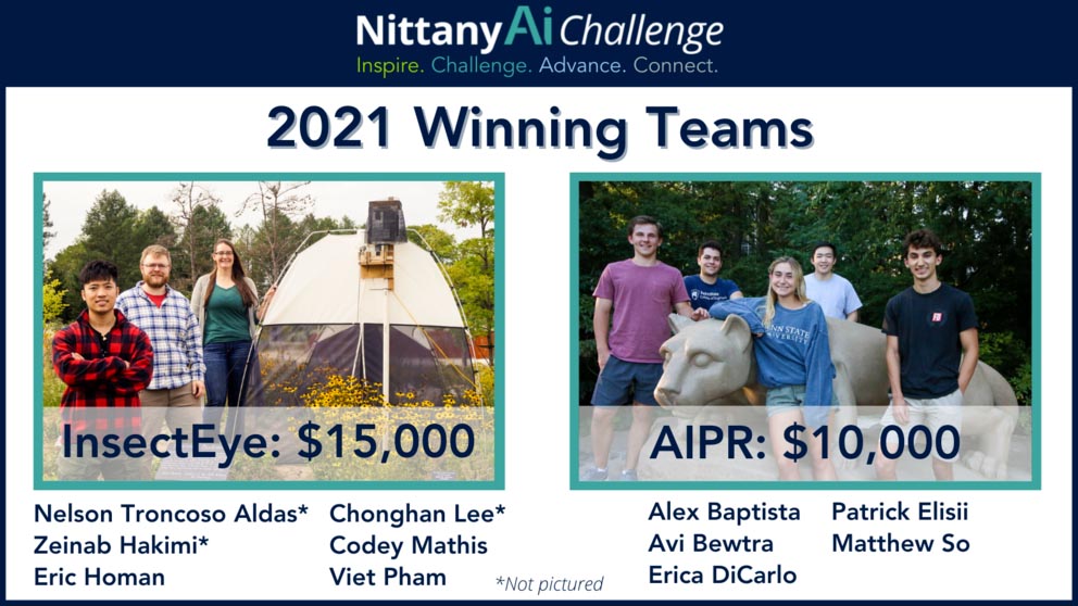 side-by-side photos of Nittany AI Challenge Winning Teams 2021