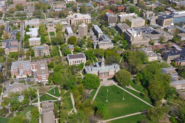 aerial view of central Penn State campus