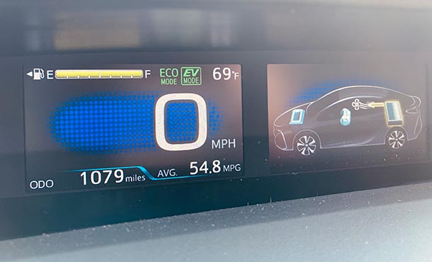 dashboard of an electric vehicle showing charging