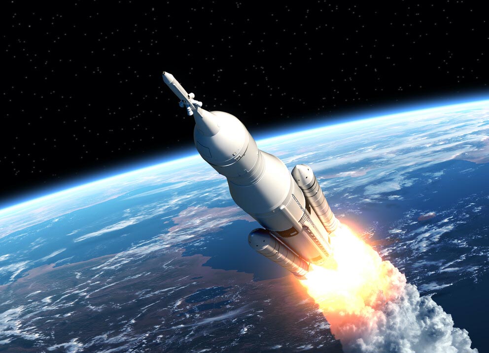 illustration of a rocket leaving Earth orbit