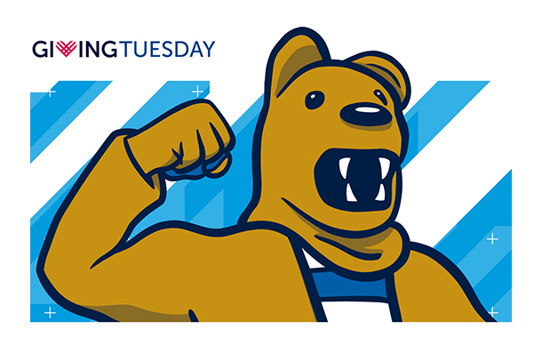 An illustration of the Nittany Lion flexing its arm with the text "GivingTuesday" in the upper left of the image