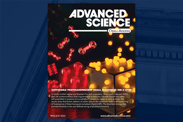 image of the frontispiece of the August 5 issue of Advanced Science on a dark blue background