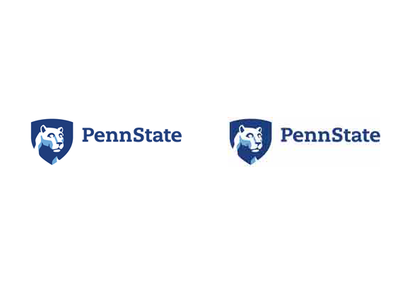 Two images of the Penn State mark. The left mark is very clear. The right is somewhat blurry due to image compression.