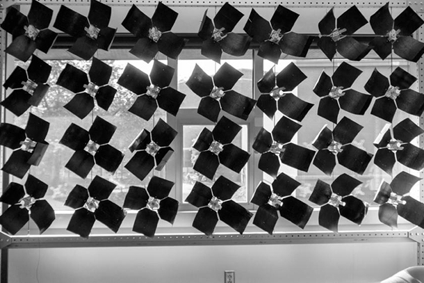 Black and white image of a shading device for the windows of buildings.