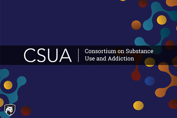 Navy blue text box featuring CSUA - Consortium on Substance Use and Addiction 