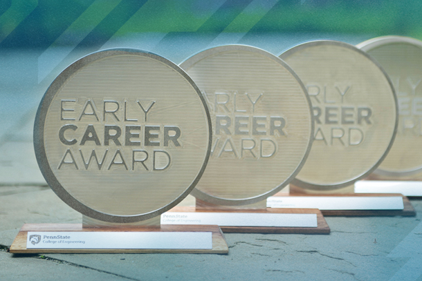 A display of four plaques that each read "Early Career Award