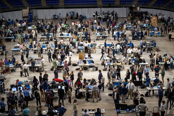 an aerial view of the Bryce Jordan Center floor during the Learning Factory showcase. 