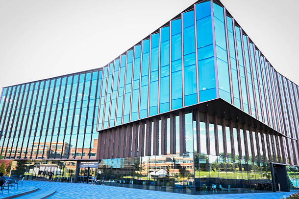 glass exterior shot of new engineering building