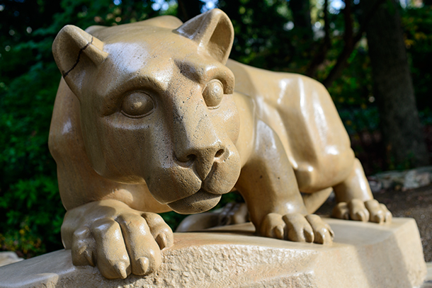 Close up of the nittany lion shrine at Penn State University Park Campus.