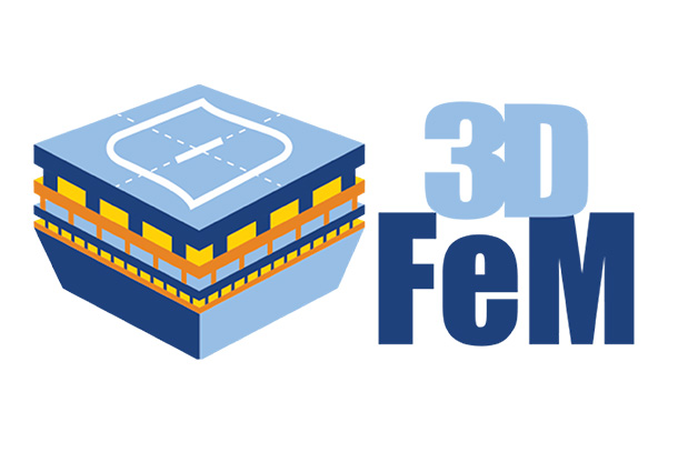 graphic of multi-layered cube and the words "3D FeM"