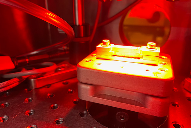 A metal square glowing red-orange  