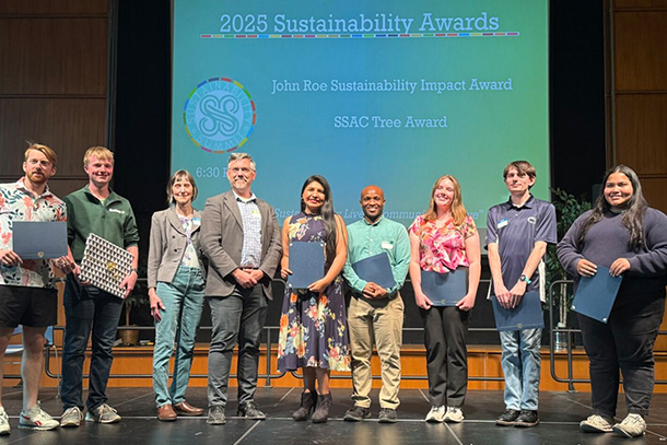 A group of people at an awards ceremony